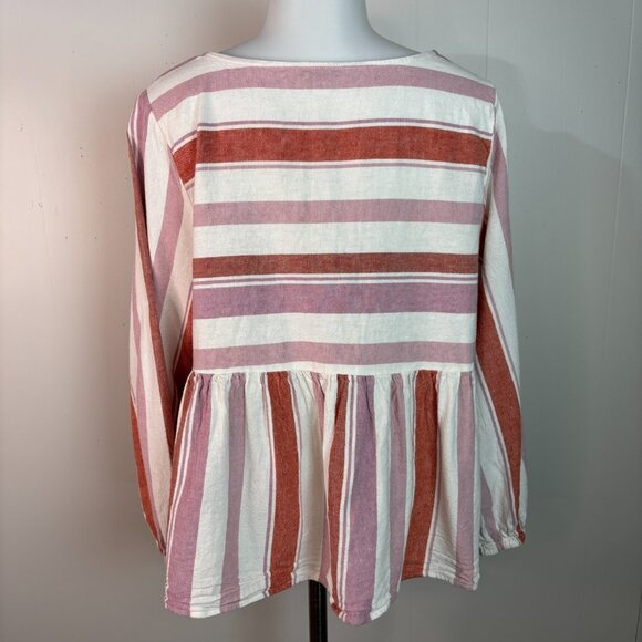 American Eagle Babydoll Tunic Top Large White Pink Striped V-Neck Cotton Blend - Picture 6 of 9